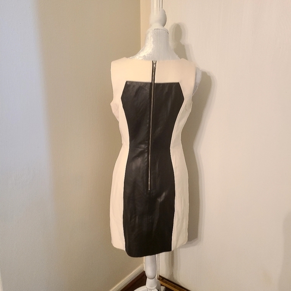 Milly New York Black White Lamb Leather Colorblock Sleeveless Mini Dress Size 8 - Picture 5 of 10